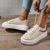 Women's Sneakers Fashion Metal Chain Solid Color Leather Non-slip Platform Vulcanized Shoes Casual Lace Up 2024 Fall New Loafers