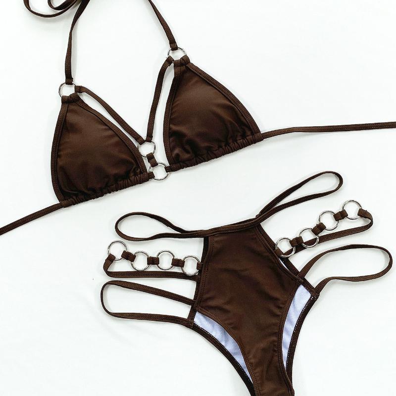 Women's Swimwear Solid Halter Bikini Back Tie Swimsuit Triangle Swimsuit Set 5 Colour