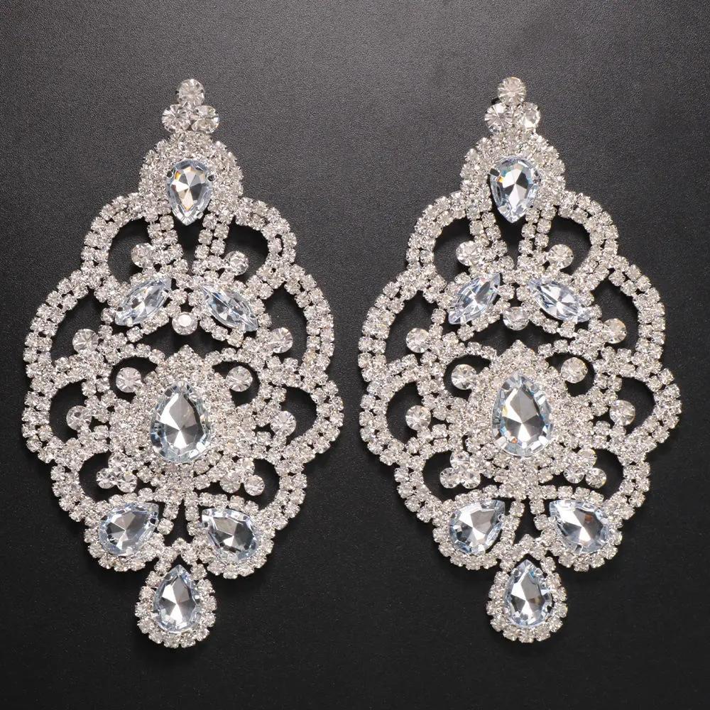 Преувеличенные красочные серьги-капли со стразами, свадебные украшения, женские вечерние длинные висячие серьги с кристаллами большого размера