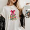 Painted Christmas Tree Tshirt, Women's Holiday Tee, Coquette Colorful Christmas Tree Tee, Trendy Xmas Tee, Gift for Her