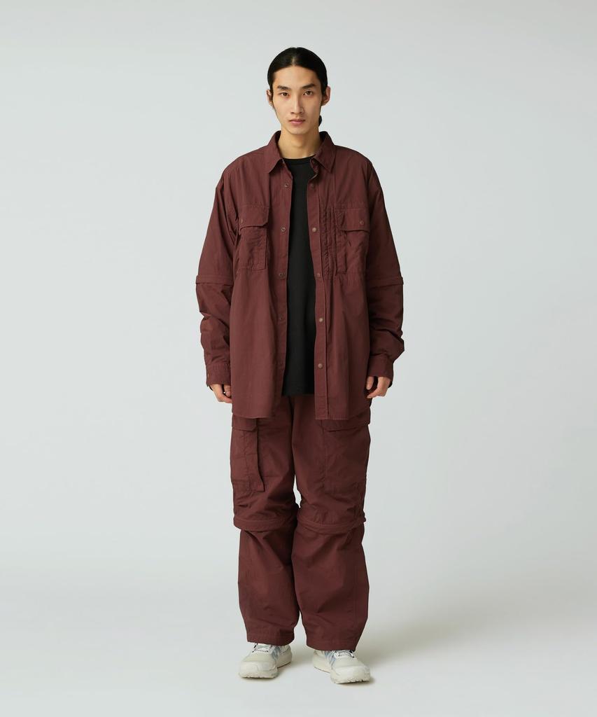 Snow Peak Garment Dyed Convertible Shirt Long and SH-25AU002, Sleeve, Brown, XL, Men's Women's