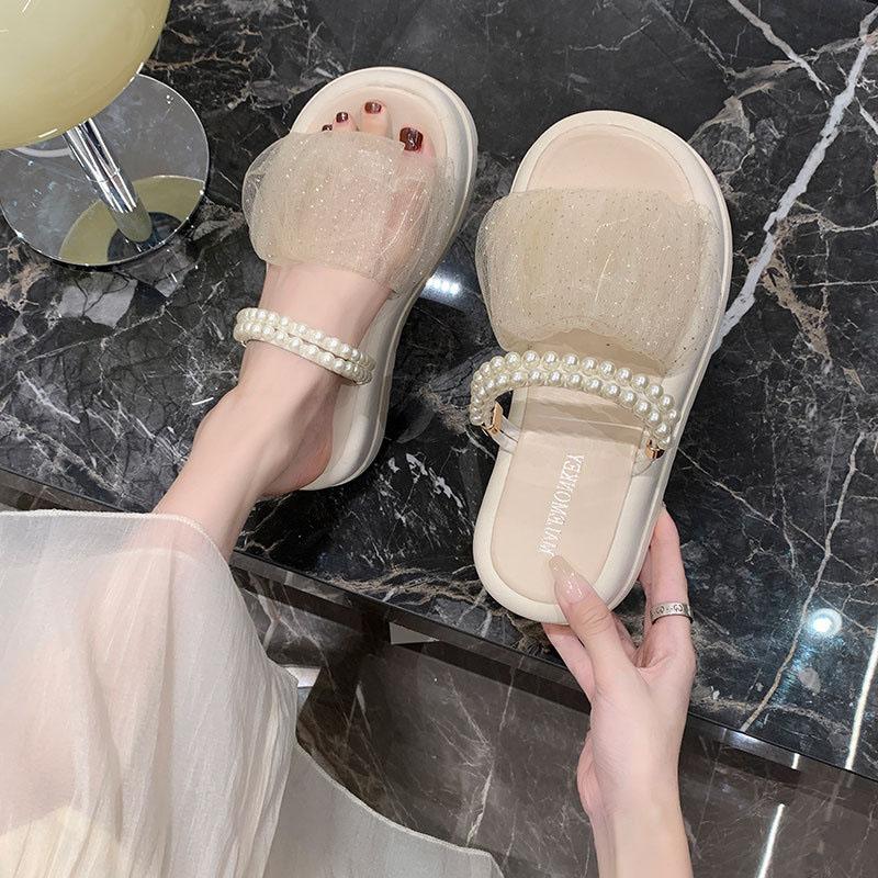 Mesh Fairy Style Two Wear Slippers for Women 2025 New Summer Outfit Thick Bottom Hundred Matching Skirts Beach Sandals