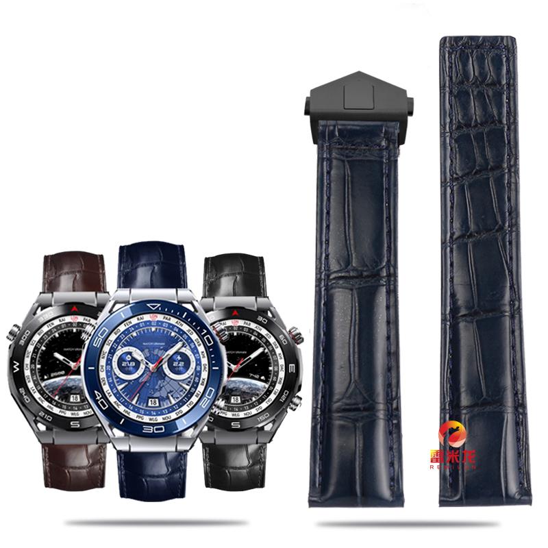 For Ultimate Crocodile Leather Watcband Huawei Watch GT3 Honor Smart Strap Casual Business TAG HEUER Bracelet Blue Black 22mm