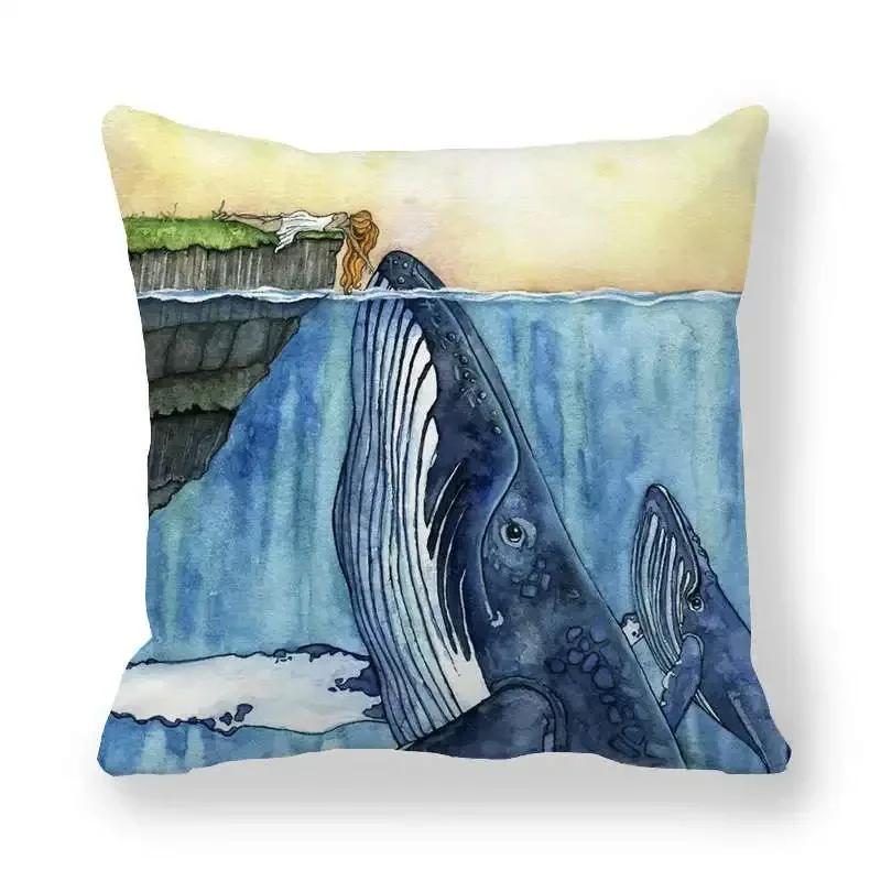 Наволочка из серии акварельных китов для дома, спальни, гостиной, дивана, x наволочка из персиковой кожи
