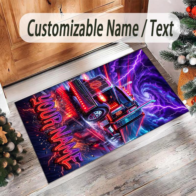 Truck Theme Crystal Velvet Rug Personalized Custom Name Text Soft Floor Mat Home Decor