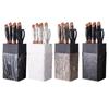 7pcs Kitchen Knife Sets Stainless Steel Chef Knife Bread Knife Marble Textured Handle Sets Tool Holder with Grinding Stone