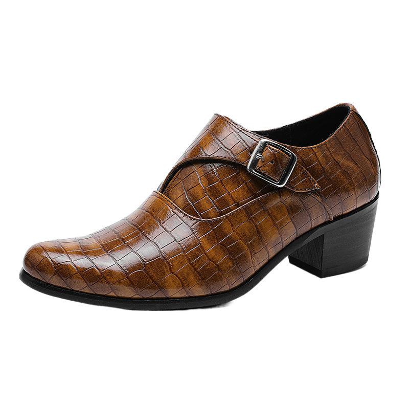 Модная обувь на платформе 5 см с каменным узором, британский стиль 2025, модная повседневная кожаная обувь, мужская обувь на небольшом высоком каблуке, низкая, свадебная обувь