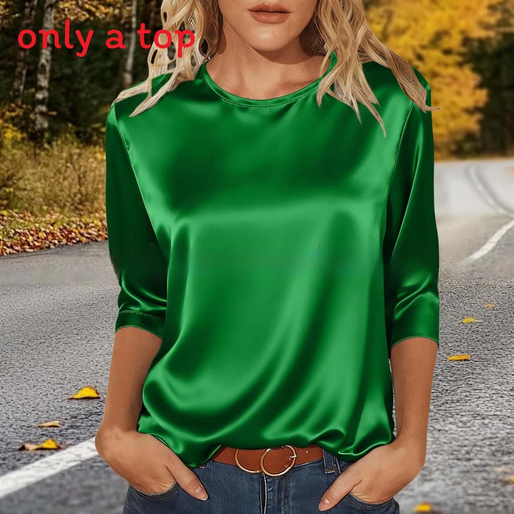 Womens Satin T Shirt With Spliced Design For Casual Wear