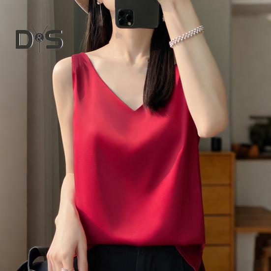 Женский жилет с V-образным вырезом без рукавов, однотонные топы свободного кроя из гладкого атласа, универсальная повседневная одежда