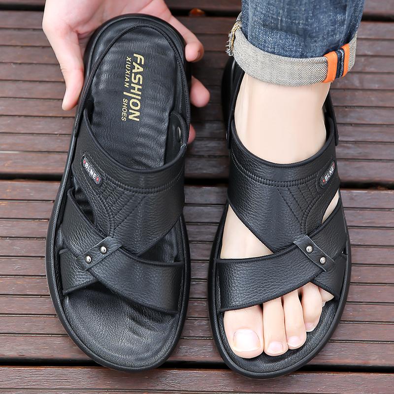 Fashion Classic Mens Sandals Slip On Summer Leather Sandals Breathable Slippers Men Outdoor Casual Sandals Fashion Men Shoes