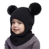 Pompom Baby Winter Hat Scarf One-piece Kids Knitted Beanie Warm Ears Neck Children Bonnet Infant Cap for Girls Boys 1-5Y