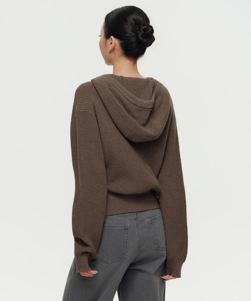 MUSINSA STANDARD WOMAN Women'S Ribbed Knit Hooded Zip-Up [Heather Brown]