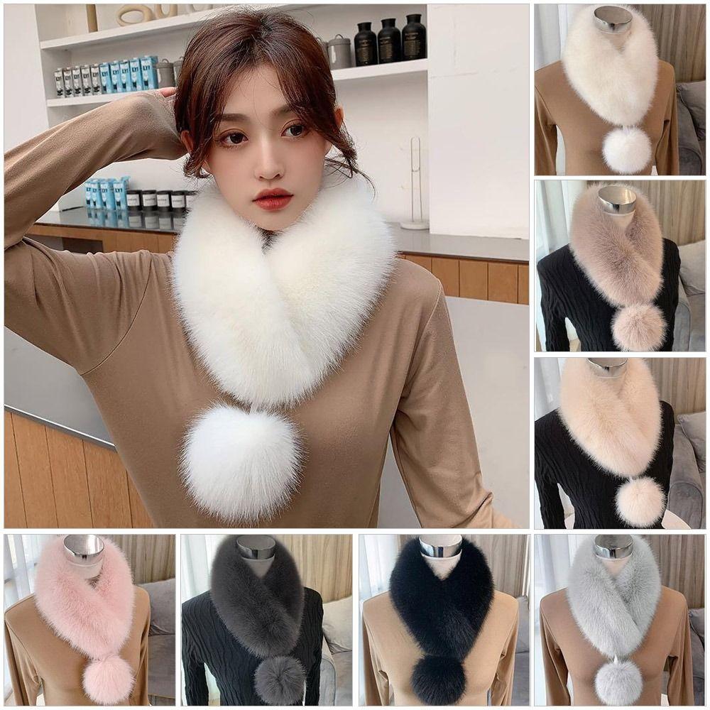 Solid Warm Soft Artificial Wool Bib Women Scarf Fur Collar Imitation Fur Scarf with Pompom