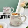 380 мл Французская керамическая кофейная чашка Милая чашка с ручкой-бантиком для послеобеденного чая Керамическая чашка для цветочного чая Домашняя чашка для завтрака и молока Подарки