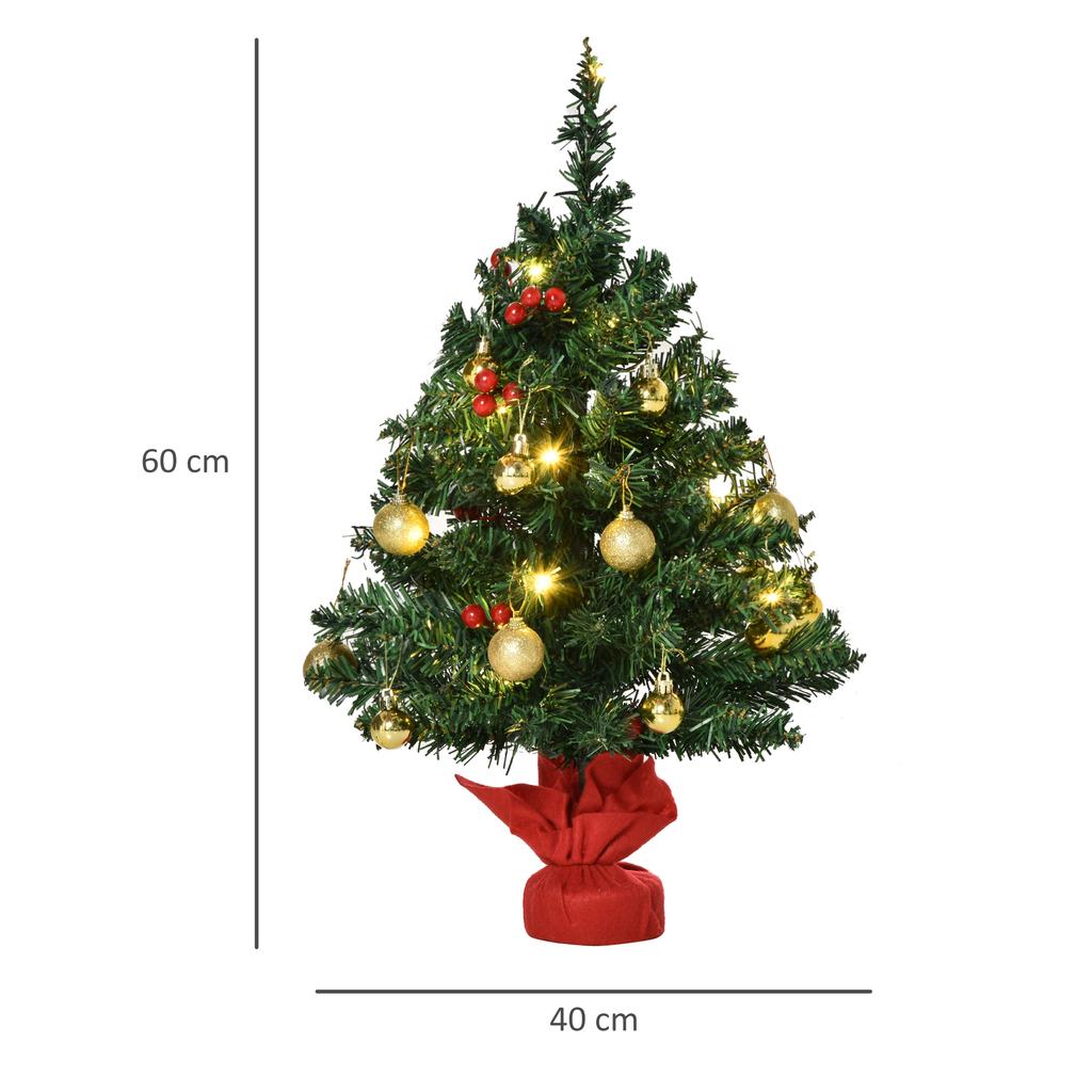 Mini Christmas Tree Christmas Decoration Christmas Decor, incl. Christmas Baubles and LED Lights 60 cm, Multicolor