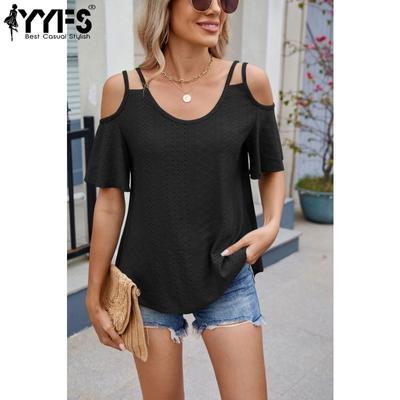 Женские модные повседневные летние весенние однотонные блузки и рубашки с короткими рукавами и U-образным вырезом с принтом