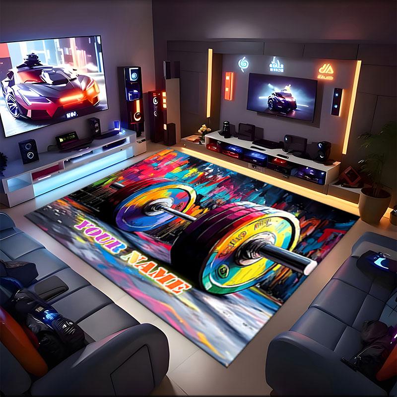 1PC Custom Name Fitness Motivation" Theme Floor Mat Ideal for Living Room, Game Rooms, Office, Bedroom,Floor Mat Playful Design