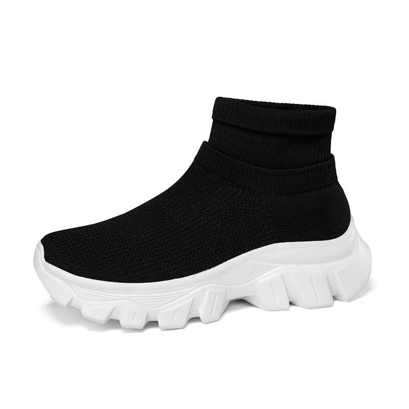 Autumn and Winter New Platform Socks Shoes Fly-woven Sports Short Boots Women's Boots Large Size One-pedal Socks Shoes Solid Color Casual Shoes