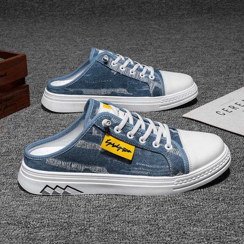 Men's Half Slippers Summer Breathable Canvas Slipper Outdoor Casual Lazy Shoes for Men Platform Vulcanize Shoes Designer Loafers