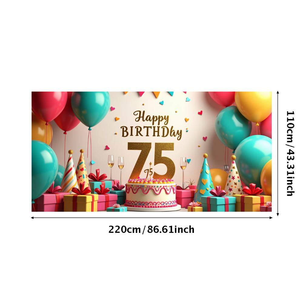 Happy Birthday 75th Banner Red Balloon Birthday Party Decoration Photography Background Props Birthday Cake Backdrop Supplies
