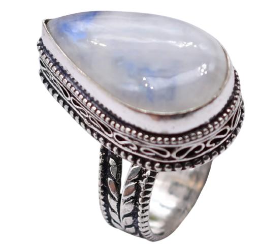 Moonstone Natural Gemstone Antique Silver Plated Ring US Size-7 R 732