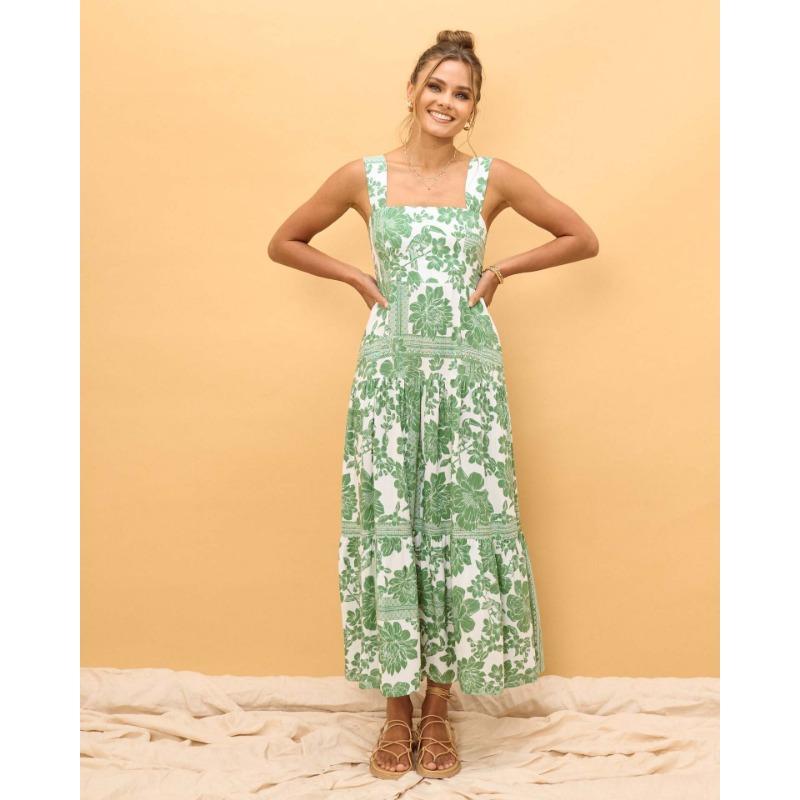 YYFS Женская мода лето весна цветочный узор принт без рукавов подтяжки с высокой талией повседневные платья