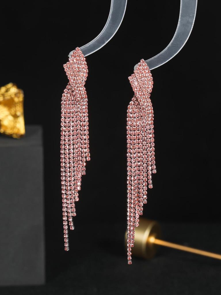 European & American Style Full Diamond Long Tassel Earrings for Women