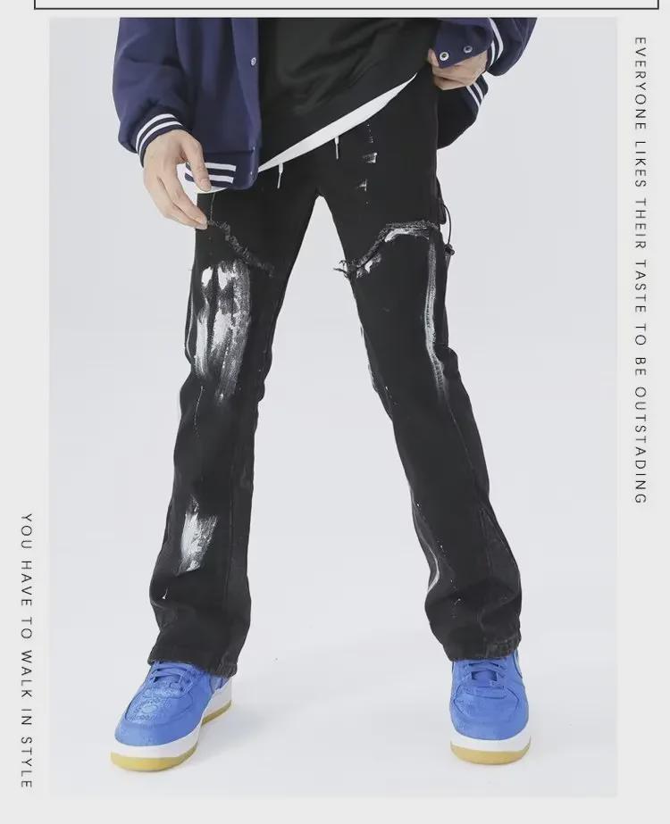 Мужские модные европейские и американские джинсы-клеш с выцветшими чернильными пятнами