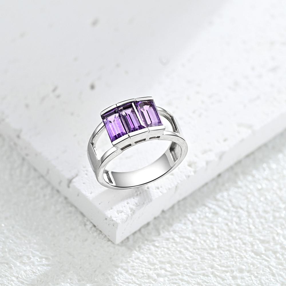 Легкий роскошный серебряный комплект колец и сережек для женщин, натуральный аметист, февральский камень, камень для рождения, готические ювелирные украшения, предложение на помолвку, подарок