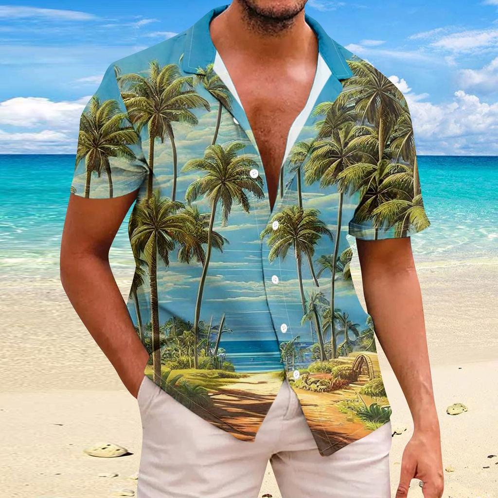 Мужские рубашки с принтом кокосовой пальмы, летние свободные рубашки с коротким рукавом и лацканами в гавайском пляжном стиле, повседневные рубашки на пуговицах для меня