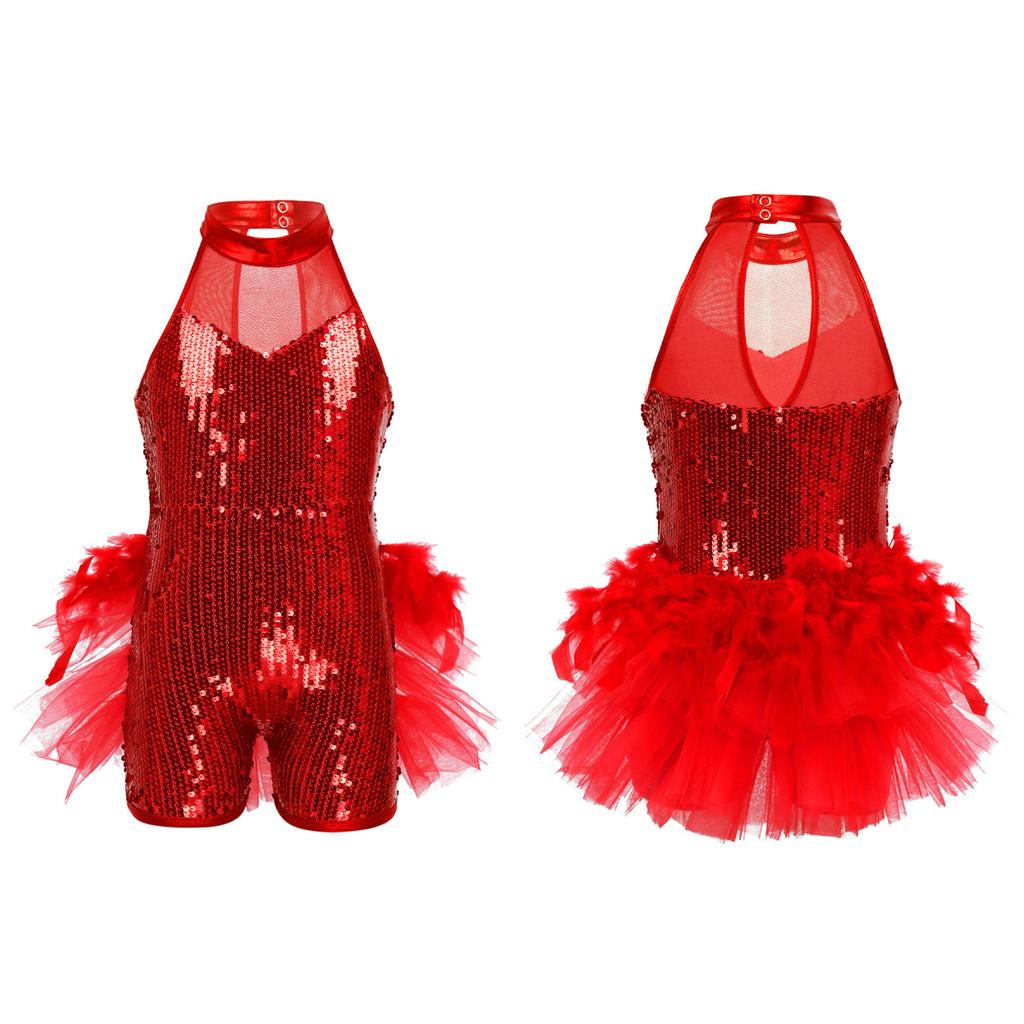 Children Girls Jazz Latin Dance Costume Sleeveless Sequins Stage Performance Costume Ballet Dance Wear