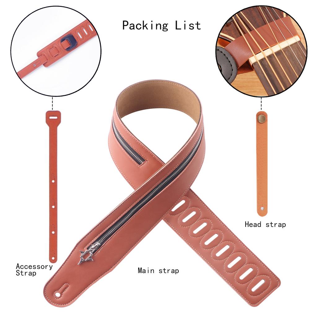 Guitar Strap Zipper Leather Straps Acoustic Guitar Accessories for Bass Electric Guitars Adjustable