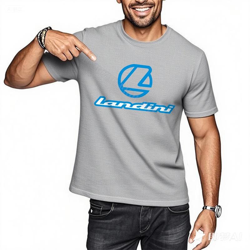 Rock tshirt Brand Solid Color Tshirt Landini Logo On Black Daily Wear Crew Neck Tshirt Classic Daily Wear Breathable Tee