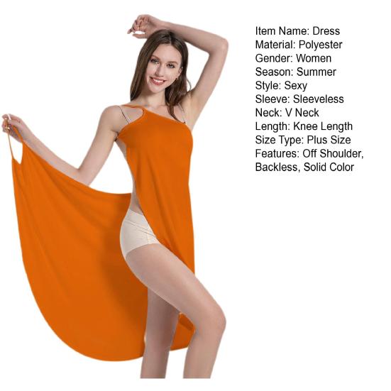 Women Beach Dress Sleeveless Solid Color Off Shoulder Backless Loose One Piece Bikini Cover-up Vacation