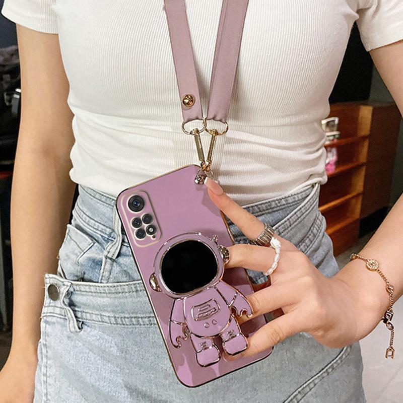 Astronaut Crossbody Lanyard Phone Holder Case For Xiaomi Redmi Note 11 Pro 12 8 8t 10 9 Pro Max 7 Redmi 9 9A 9T 9C Stand Cover