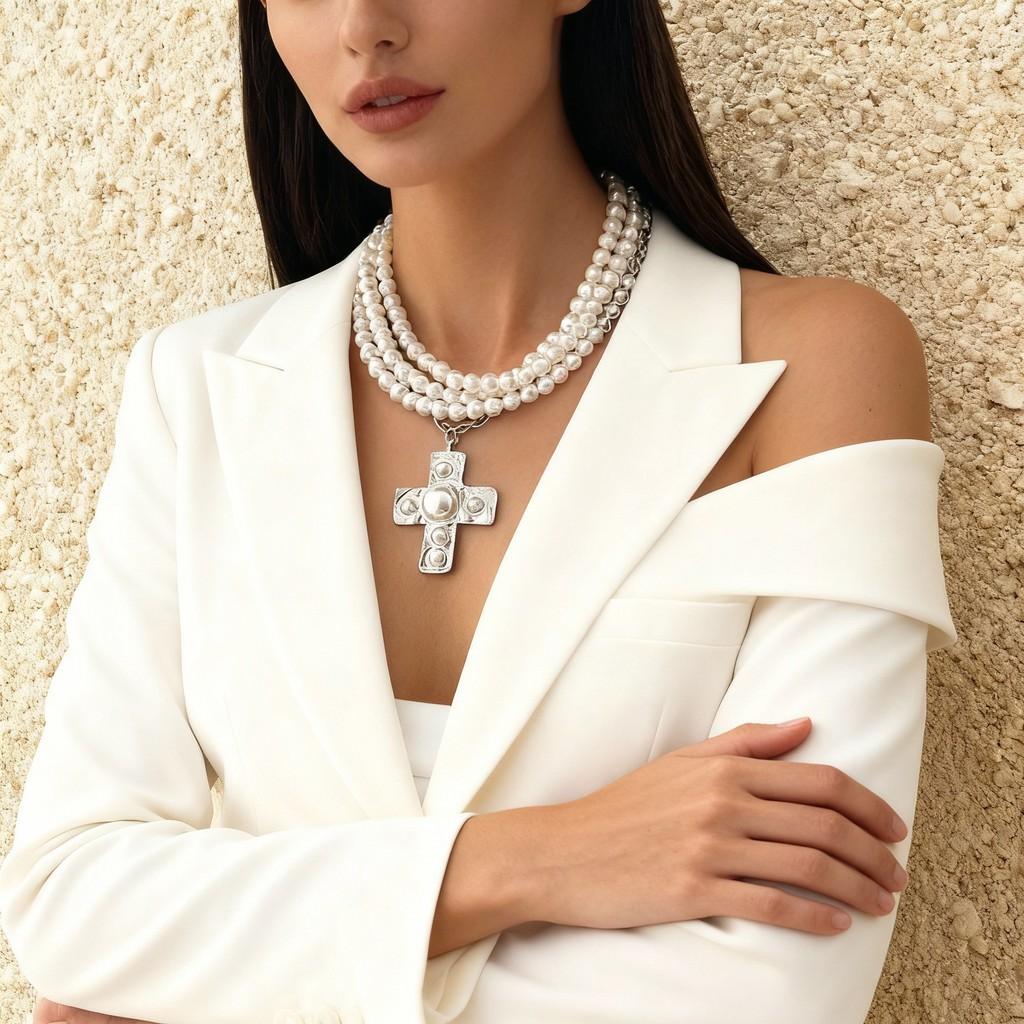 Punk Girl Cross Pendant Necklace With Geometric Alloy Design For Fashion Daily Wear