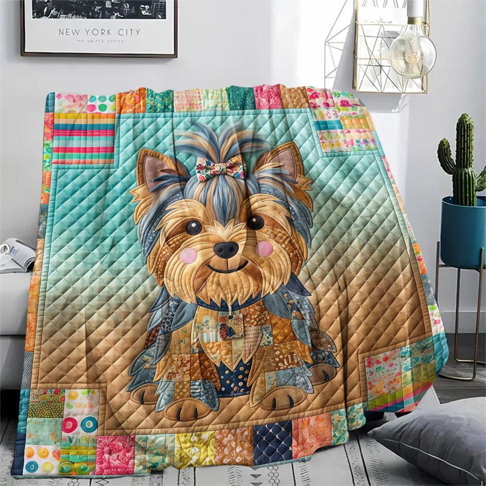1Pc Dog Patchwork Art Print Flannel Blanket High Quality Warm Comfortable Cover for All Seasons Perfect for Gifts Home Decor