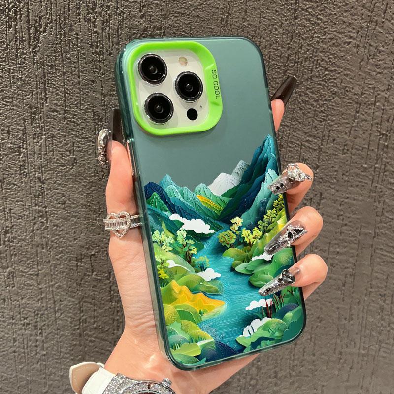 Лазерный чехол для телефона с изображением гор и рек для IPhone 14 15 Pro Max Plus 11 12 13 Mini Pro Max 16 Pro Max Ударопрочная задняя крышка Funda