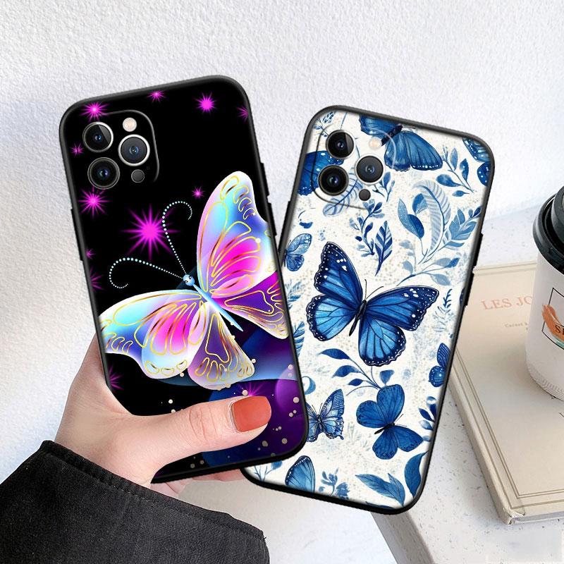 FM17 Colorful Butterfly Soft Shell Phone Case for iPhone 16 15 14 13 12 Pro Max Plus Mini