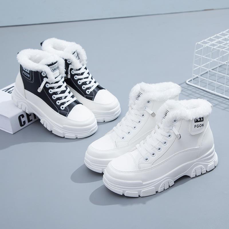 Модная женская зимняя обувь 2025 Новые плюшевые толстые зимние ботинки Женские кроссовки на толстой подошве Платформа Высокий верх Повседневные короткие ботильоны