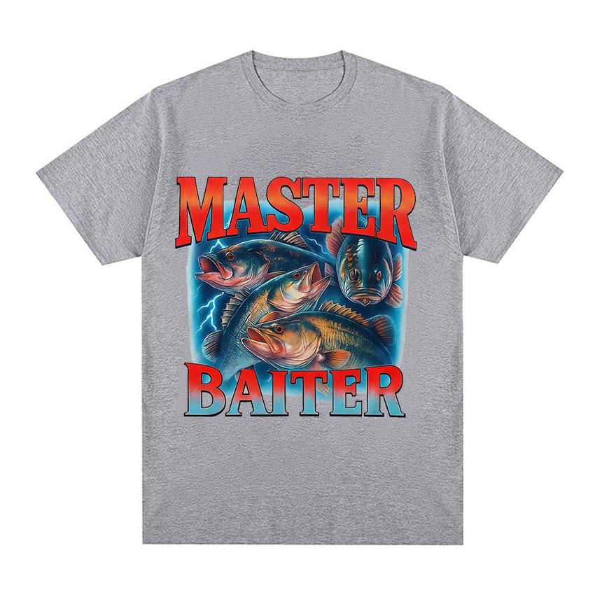 Master Baiter Fishing Humor Bass Funny Meme Graphic 100cotton Unisexs shirt ONeck Short Sleeve Womens fashion oversized TShirt
