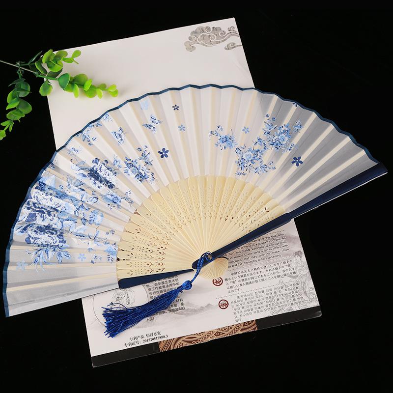 Винтажный шелковый складной веер, китайские бамбуковые веера, подарки для рукоделия, реквизит для женского танца, украшение для дома