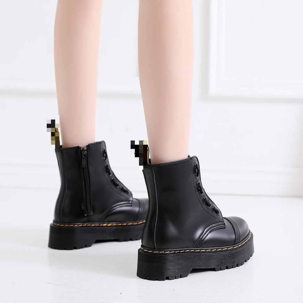 Два носить платформу увеличивающие рост обувь модный тренд повседневная рабочая обувь уличные женские ботинки-локомотивы на молнии спереди