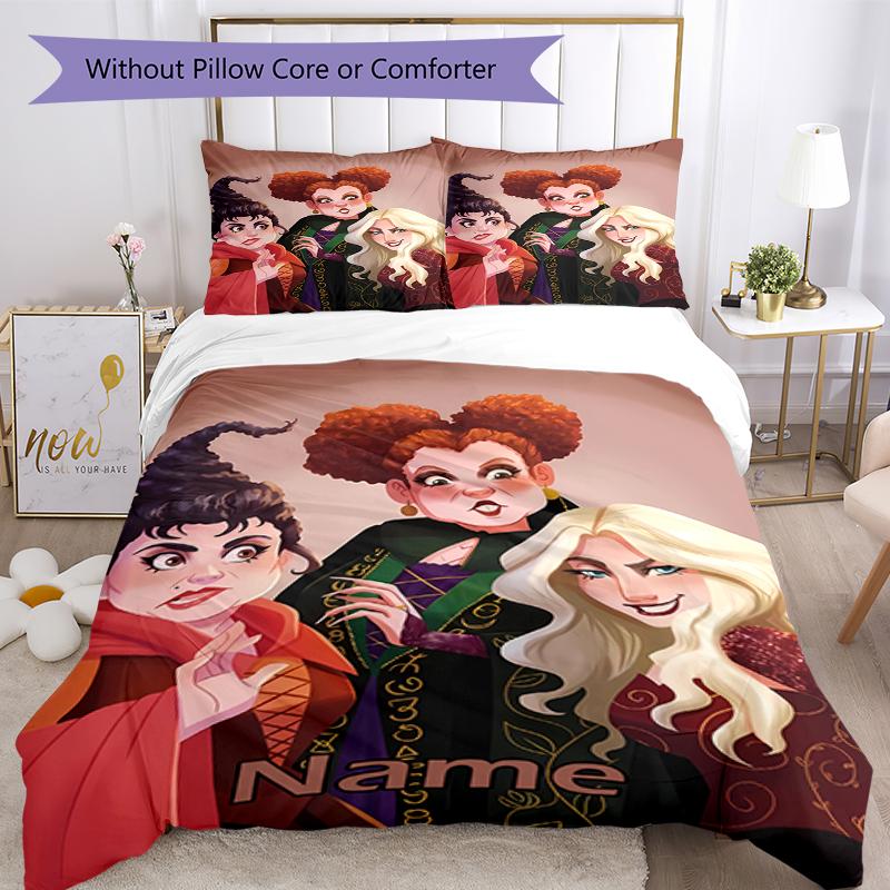 3pcs Custom Name Hocus Pocus Bedding Set Duvet Cover Closure Includes 1 Duvet Cover & 2 Pillowcases, Soft and Comfortable for All Seasons.