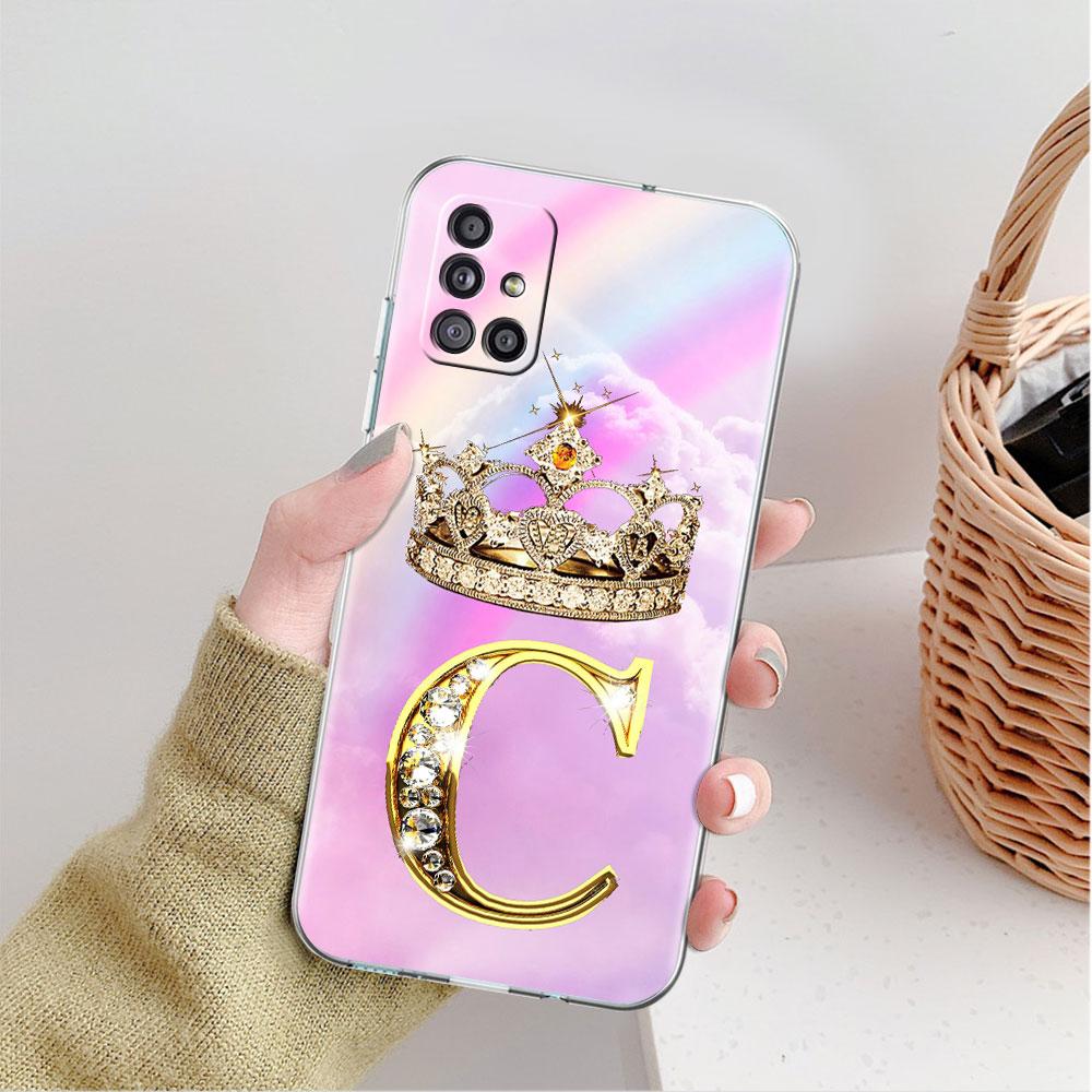 Прозрачный чехол для Samsung Galaxy A52 A12 A51 A32 A21s A71 A32 A22 50 A70 A31 A72 5G Чехол для телефона Письмо Розовый Блестящий M R