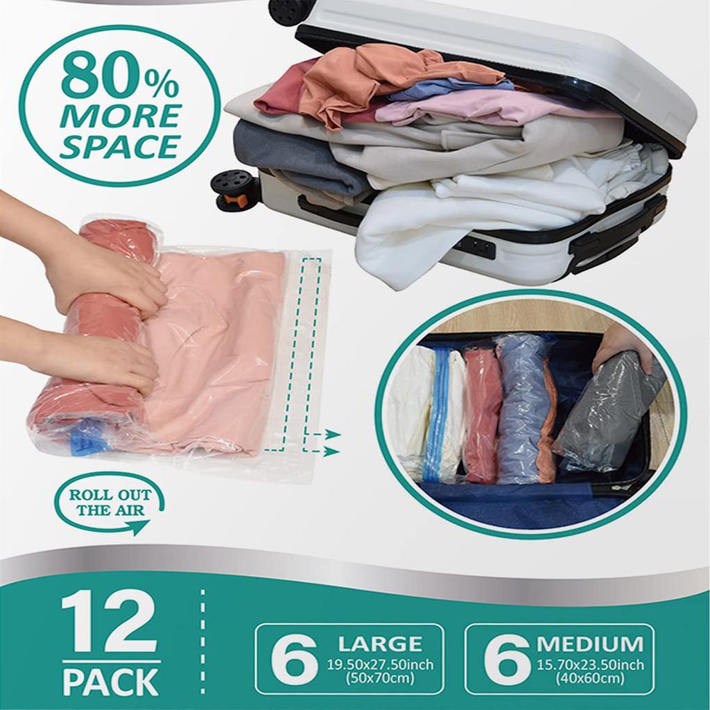 16 Pack Multiple Sizes Vacuum Storage Bags Hand Roll Durable Space Saver Bags For Clothes Clothing Travel Moving Must Have