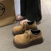 Retro Shoes 2025 New Autumn Fashion Small Height Increase Muffin Loafers Round Head Lace-up Platform Single Shoes Tide