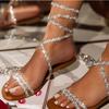 2024 Summer Rhinestone Shoes Fashion Lightweight Nonslip Ladies Transparent Designer Women Straps Sandals Flat Bottom Large Size