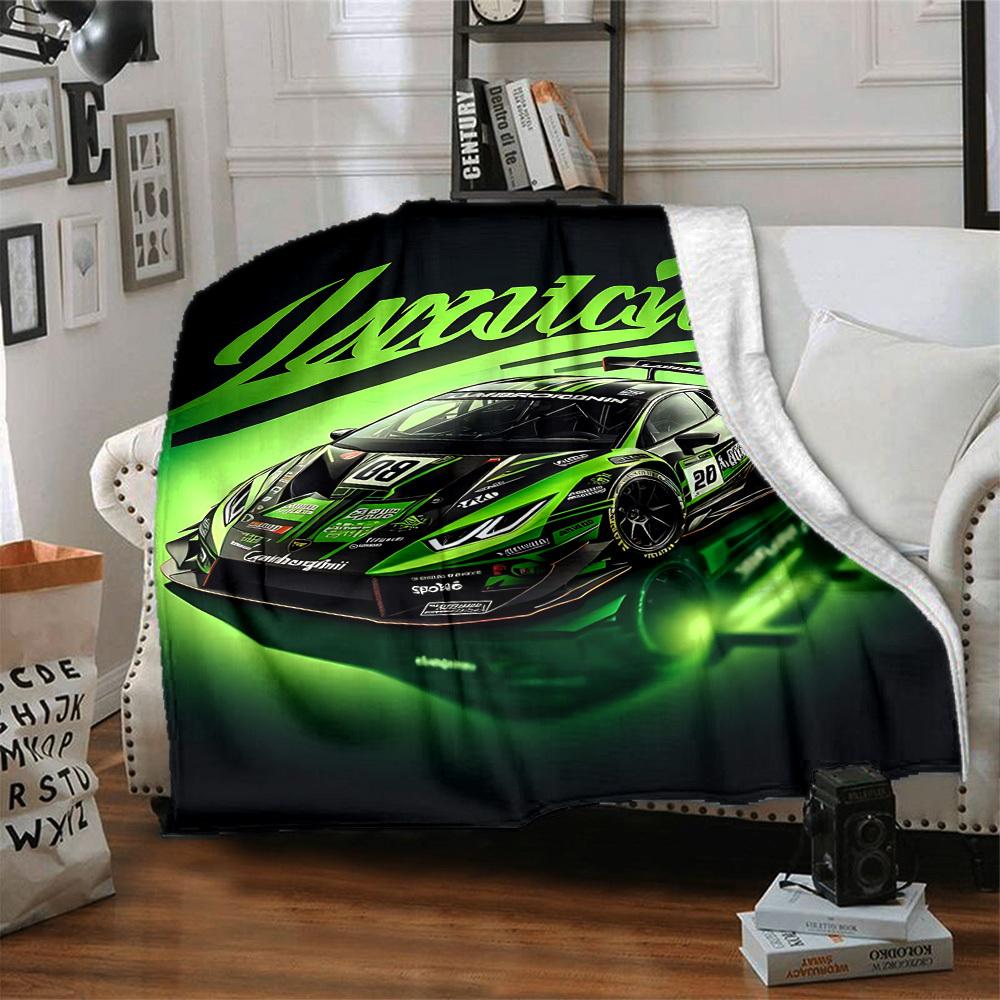 1pc Lamborghini, Racing Car Flannel Blanket [Cozy Throw Blanket] For Sofa, Bed, Travel, Camping, Livingroom, Office, Couch, Chair, And Bed