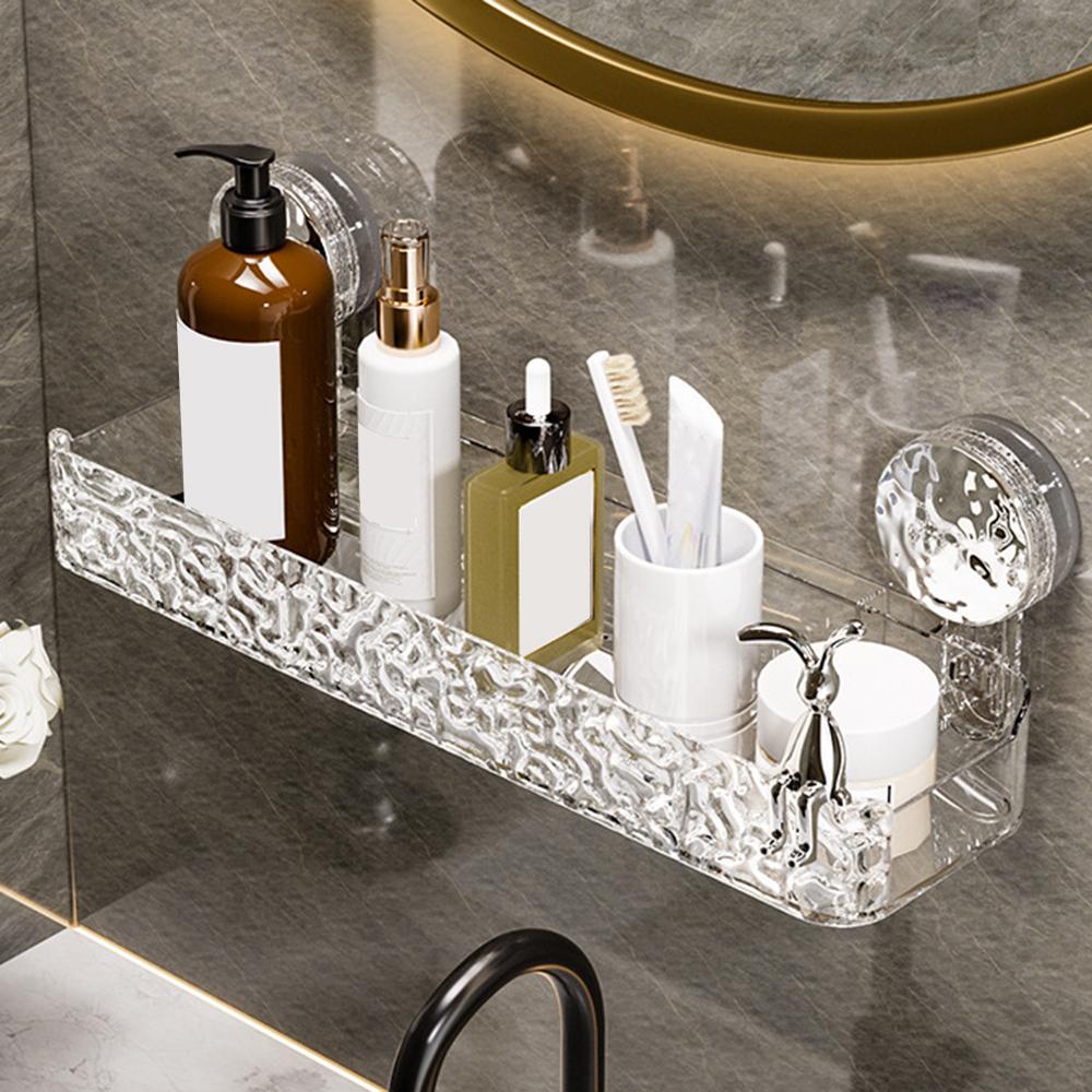 Стеллаж для хранения на присоске, легкая роскошная полка для ванной комнаты с эффектом водной ряби для туалетных принадлежностей, настенный органайзер без дырокола для дома